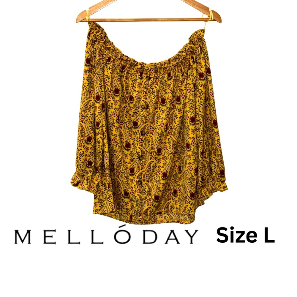 EUC Melloday Mustard Paisley Off-Shoulder Blouse Size L